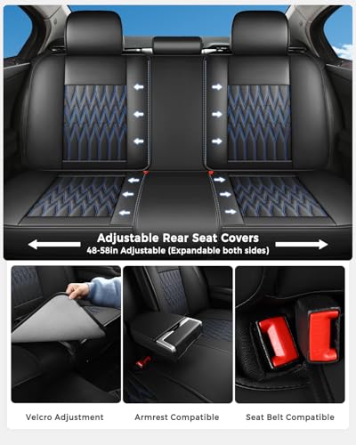 Huidasource Black & Blue Car Seat Covers, Waterproof Faux Leather Universal Fit Most Cars Sedans SUVs Trucks Airbag Compatible, Cup Holder Access, Car Seat Compatible, Easy Install, Wipes Clean - color: B-Black&Blue, size: 5pcs Full Set