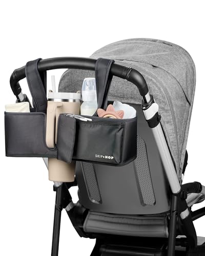 Skip Hop Ultimate Stroller Organizer Universal Fit with Adjustable Straps, Magnetic Flaps and Convertible Design That fits 40 oz. Tumblers, Black - color: Ultimate Black