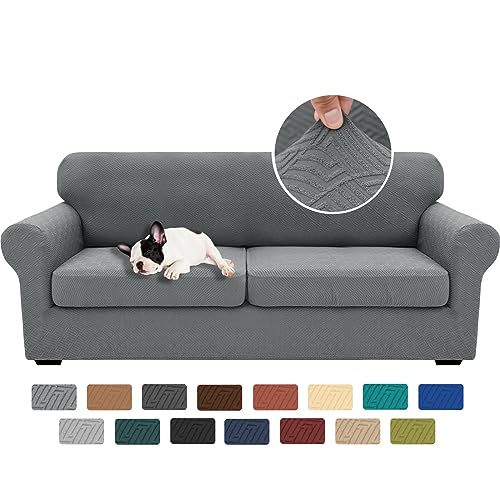 XINEAGE 2026 New 3 Pieces Couch Covers for 2 Extra Large Cushion Sofa Super Stretch Sofa Cover for 2 Large Seat Universal Loveseat Slip Cover for Living Room (Light Gray), 71"-91"(2 Cushions)