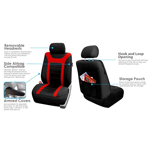FH Group Car Seat Covers Sports Seat Covers Front Seats Only, Airbag Compatible Red Black Automotive Seat Cover Combo Small Car Seat Cover Design Universal Fit Interior Accessories Cars Trucks SUVs - color: Red