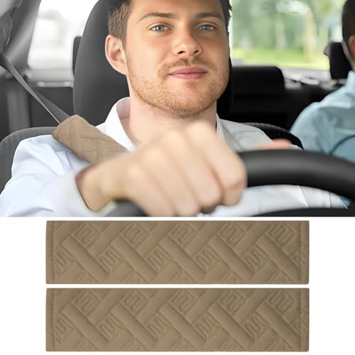 2PCS Car Seat Belt Cover Pad，Seatbelt Cushion，Car Accessories Interior, More Comfortable to Drive (Khaki) - color: Khaki