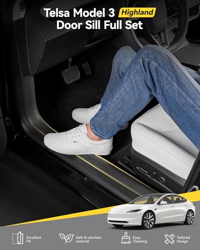 3W Tesla Model 3 Hignland Door Sill Protector 2024 2025 2026 Front & Rear, Rear Bumper, Trunk Sill Protector, Door Entry Guard, Edge Guards, TPE Customized Accessories - size: Model 3 2024-2026| 4-Door Sills w/ Bumper
