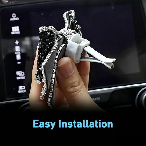 2 PCS Bling Bow Car Vent Clips, Crystal Rhinestone Air Conditioning Outlet Clip, Cute Car Interior Decorative Accessories, Universal Decor Charm Clips for Women Girls (Black & Silver)