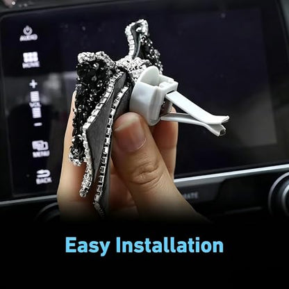 2 PCS Bling Bow Car Vent Clips, Crystal Rhinestone Air Conditioning Outlet Clip, Cute Car Interior Decorative Accessories, Universal Decor Charm Clips for Women Girls (Black & Silver)