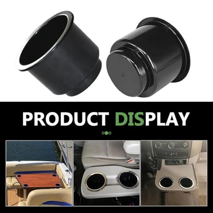 2PCS Car Cup Holder Inserts, Large Capacity Plastic Drop-In Cup Drink Holder, Recessed Chrome Couch Cups Holders Insert, 3.74" - 4.1" Base, Universal for RV Boat Car Couch Golf Cart (Black)