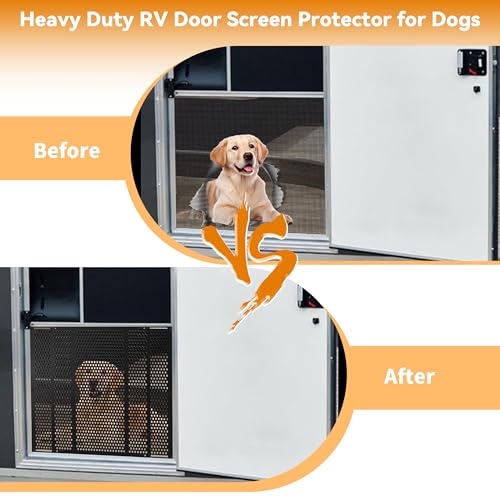 RV Screen Door Protector Adjusts from 21.5"- 35", RV Entry Screen Door Grille Adjustable Screen Defender for RV Door Camper Screen Door Protector for Dogs Kids