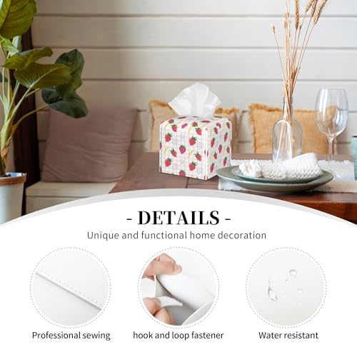 Cute Pink Strawberries Tissue Box Cover Square,Cartoon Strawberry Fruits Tissue Box Holder Waterproof Leather Facial Paper Organizer Dispenser for Bathroom Home Car Nightstand Vanity Desk - color: Color-14