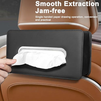 Upgraded Car Tissue Holder, Premium PU Leather Backseat Tissue Case Holder for 100-150 Regular Size Tissues,Foldable Tissue Holder 9.45 × 5.24 × 3.54 in, Black