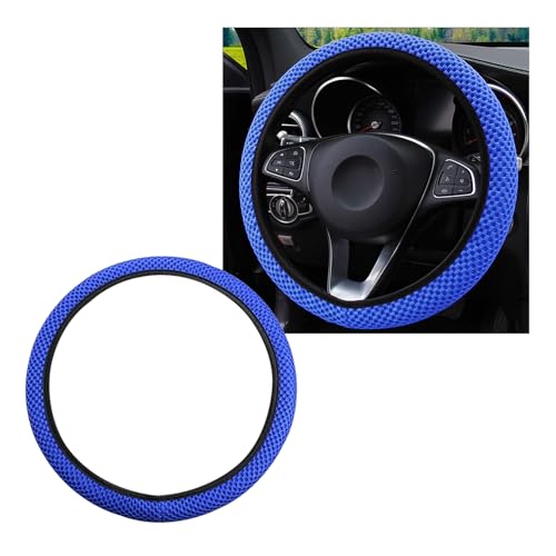 Yourkar Elastic Steering Wheel Cover, 15"×15" Comfy Breathable Stretch Steering Wheel Protector, Ice-Silk Cloth Polyester Steering Wheel Cover for Men Women, Car Accessories (Blue) - color: Blue
