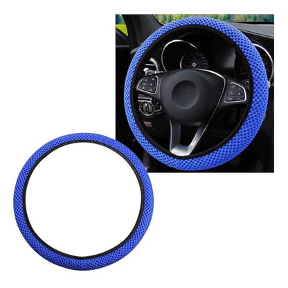 Yourkar Elastic Steering Wheel Cover, 15"×15" Comfy Breathable Stretch Steering Wheel Protector, Ice-Silk Cloth Polyester Steering Wheel Cover for Men Women, Car Accessories (Blue) - color: Blue