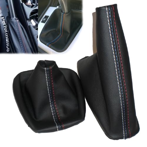 Car Shift Gear Stick Parking Handbrake Cover Manual Shift Boot Cover Black Leather Boot Cover Case for BMW E30 E36 E39 E46 E81 E82 E87 E88 E90 E91 E92 E93 (Gaiter-Boot-Set) - size: Gaiter-Boot-Set