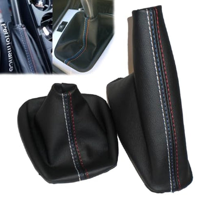 Car Shift Gear Stick Parking Handbrake Cover Manual Shift Boot Cover Black Leather Boot Cover Case for BMW E30 E36 E39 E46 E81 E82 E87 E88 E90 E91 E92 E93 (Gaiter-Boot-Set) - size: Gaiter-Boot-Set