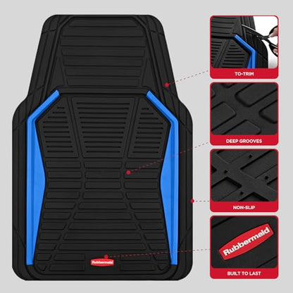 Rubbermaid Car Mat Full Set All-Weather Heavy-Duty 4 Pieces– Trim-to-Fit Universal Car Mats Full Set – Waterproof Rubber Floor Liners for Most Trucks, SUVs, Vans, and Sedans-Blue - color: Blue