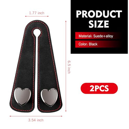 2 PCS Car Seat Hooks, Suede Heart-Shaped Double Hooks Headrest Organizer, Heavy-Duty Multi-Functional Auto Back Seat Phone Holder, Universal for Most Cars (Black)
