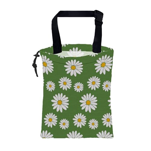 Car Trash Bag Green Daisy Flowers Spring Hanging Drawstring Car Organizer and Storage Bag with Adjustable Buckle Canvas Garbage Bin for Back Seat or Hanging Headrest Car Decor Road Trip Essentials - color: Green Daisy Flowers Spring