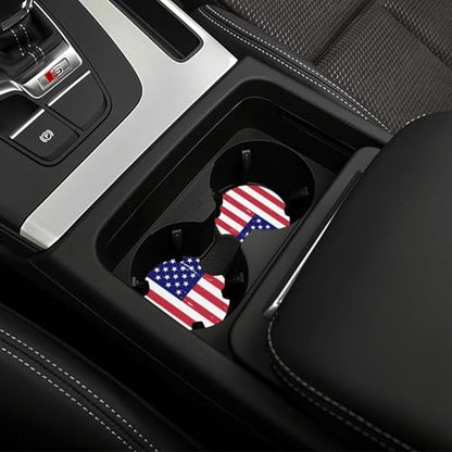 American Flag Steering Wheel Cover - Retro United States Flag Steering Wheel Car Cup Holder Pad 2 Pack 15 Inch Steering Wheel Cover Women Men Anti Slip Breathable Wheel Cover