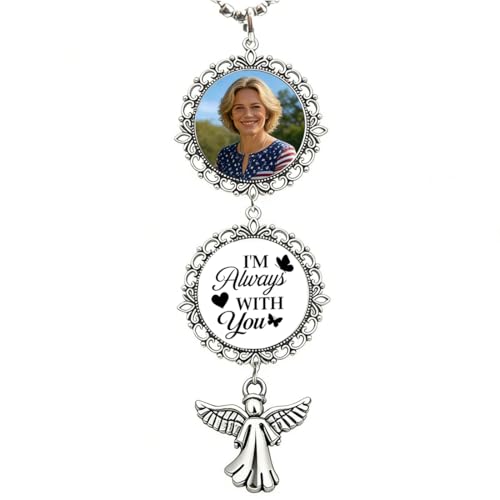 Custom Photo Pendant - Personalized Memorial Car Charm Interchangeable Charms (Wings/Heart)(gem-5) - color: Gem-5