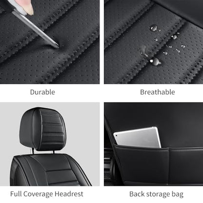 HChengkikz Car Seat Covers, Breathable Faux Leather Auto Seat Covers, Waterproof Automotive Seat Covers, Universal Vehicle Seat Covers for Sedans SUV Pick-up Truck (2 PCS Front Seat, Black) - color: Style2 Black, size: Front Seat