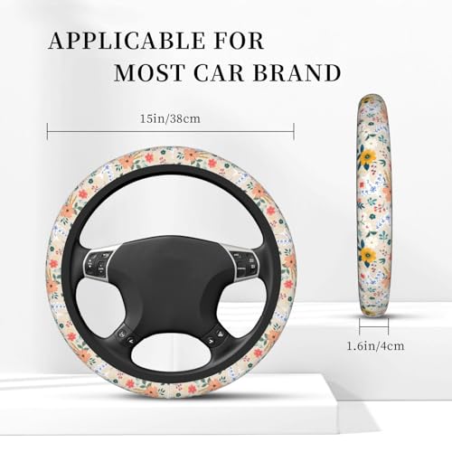 Retro Pigeon Flower Elastic Steering Wheel Cover Non-Slip Breathable Steering Wheel Protector Fit Auto, SUVs, Truck - color: Retro Pigeon Flower