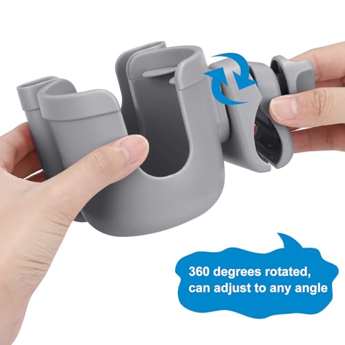 Accmor Stroller Cup Holder with Phone Holder, Bike Cup Holder, Universal Cup Holder for Uppababy Nuna Doona Strollers, 2-in-1 Cup Holder for Walker, Wheelchair, Scooter - color: All Grey
