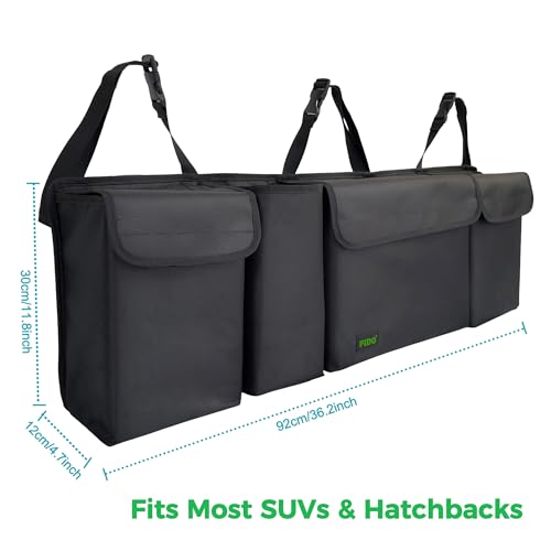 PIDO Hanging Trunk Organizer, Backseat Trunk Organizer for SUV, Hanging Car Storage Bag with Large Pockets for Sedan, Truck, Van, Upgraded Premium 1680D Oxford, Space Saving Car Interior Accessory