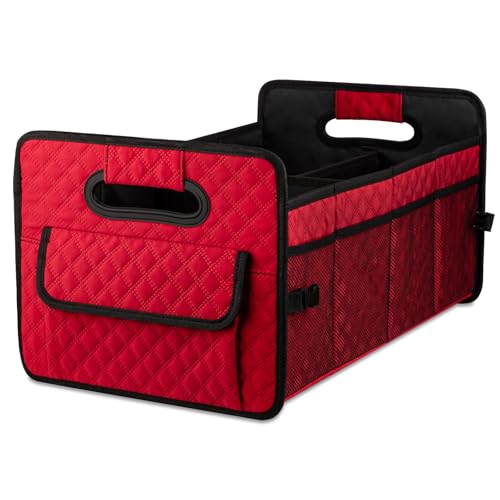 Car Trunk Organizers and Storage for SUV, Collapsible Multi Compartment Container Box Adjustable Car Accessories for Women Men, Red