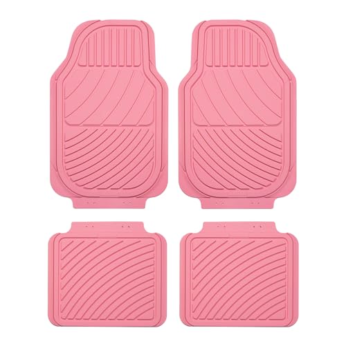Heavy Duty Rubber Floor Mats, Durable All Weather Pink Car Mats for Women, Girly, Universal Waterproof Floor Mats for Sedan, SUVs, Truck, Vans Set of 4