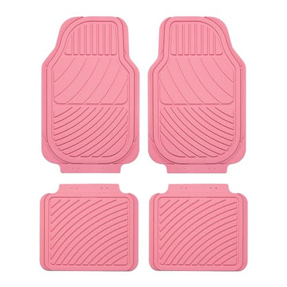 Heavy Duty Rubber Floor Mats, Durable All Weather Pink Car Mats for Women, Girly, Universal Waterproof Floor Mats for Sedan, SUVs, Truck, Vans Set of 4