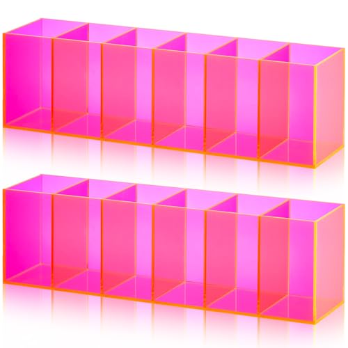 2 Pack Acrylic Makeup Brush Holder 6 Compartments Pencil Organizer Cup Pencil Holder for Desk Pen Organizer Storage Box for Accessories Cosmetic Brushes Office Bathroom Kitchen Supply (Pink) - color: Pink