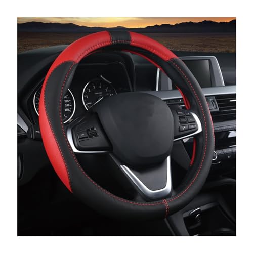 BESULEN Car Steering Wheel Cover, Soft Leather Steering Wheel Protector, Universal Non-Slip Steering Wheel Covers, Comfortable Grip Sweat-Absorbent, Automotive Interior Accessories - color: Black/Red