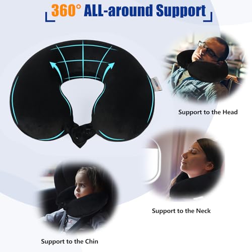 SAIREIDER Travel Pillow 100% Pure Memory Foam Travel Neck Pillow, Airplane Pillow for Traveling、Car、Home、Office，Washable Cover（Black） - color: Black