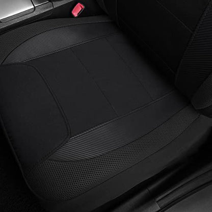 Flying Banner car seat Covers Quality Carbon Fiber Air Mesh Fabric Sport Low High Back Bucket Back Pocket Arm Rest (2 Fronts-Low Bucket-Built-in Seatbelt Compatible, Black) - color: Black -- Built-in Seatbelt Compatible, size: 2 Fronts--Low Bucket--Built-