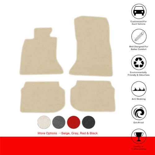IKON MOTORSPORTS, Floor Mats Compatible with BMW F10 5-Series 4-Door Sedan, 2011-2016 Factory Fitment Beige Nylon Front & Rear Car Floor Mats Liner Carpets Replacement 4PC, 2012 2013 2014 2015