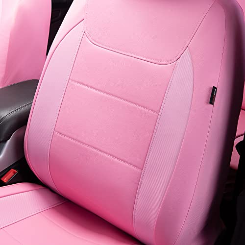 Flying Banner car seat Covers Protects Water Proof Faux Leather Carbon Fiber Fronts Rear Bench Covers (Pink Pink, Full Set - 8PCS) - color: Pink Pink, size: Full Set -- 8PCS