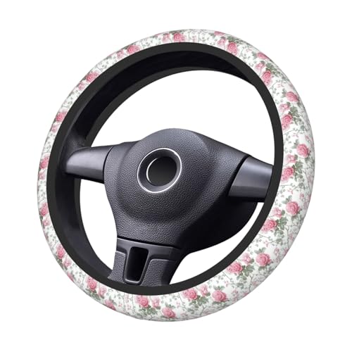 Steering Wheel Cover Vintage Floral Elastic Neoprene, Anti-Slip Universal Fit 14.5-15 Inch, Car Accessories Interior Decoration Wheel Protector for Cars, SUVs, Trucks - color: A022