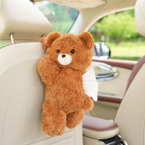 Plush Monkey Tissue Box Holder, Plush Pocket Tissue Cover for Car, Home, Office, Desk, Bathroom, Cute Decorative Soft Organizer (Light Coffee Lying Bear) - color: Light Coffee Lying Bear