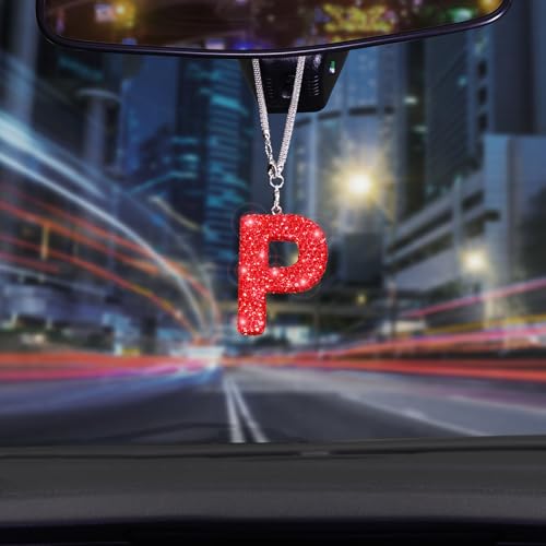 ToBeQueen Bling Letter P Car Charm Pendant Letter Hanging Ornament for Rear View Mirror Decoration (Red, P) - color: Red-p