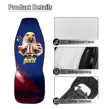Eagle American Flag Print 2 Pcs Car Front Seat Cover, 250th Anniversary Non-Slip Car Front Seat Covers Airbag Compatible, Universal Fits Auto Interior Accessories for Most Cars SUV Truck - color: Blue - Eagle American Flag 250th Anniversary