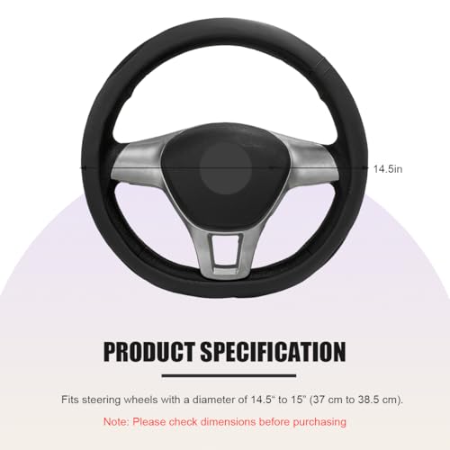 Car Steering Wheel Cover, Leather Breathable Ice Silk Auto Wheel Wrap with Anti-Slip Lining, Scratch-Resistant Elastic Protector Fit for 14.5-15 Inch Steering Wheels (Black) - color: Black