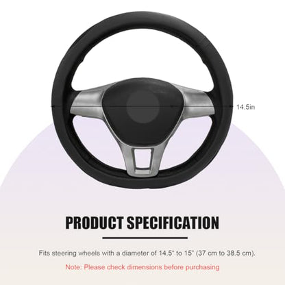 Car Steering Wheel Cover, Leather Breathable Ice Silk Auto Wheel Wrap with Anti-Slip Lining, Scratch-Resistant Elastic Protector Fit for 14.5-15 Inch Steering Wheels (Black) - color: Black