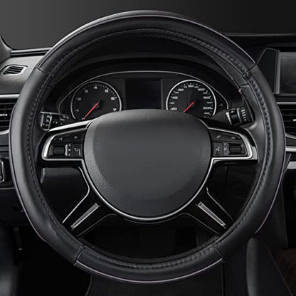 Car Pass Color Piping Microfiber Leather Universal Fit Steering Wheel Cover,Perfectly fit for 14.5-15 inches Suvs,Vans,Trucks,Sedans,Cars,Automotive(Black & Gray or Grey) - color: Grey