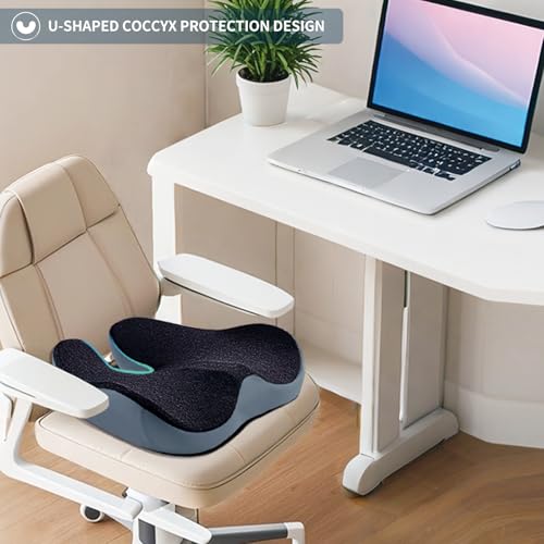 Pressure Relief Seat Cushion for Long Sitting Hours on Office/Home Chair, Car, Wheelchair - Extra-Dense Memory Foam for Hip, Tailbone, Coccyx, Sciatica-Black (Dark Edge) - color: Black (Dark Edge)