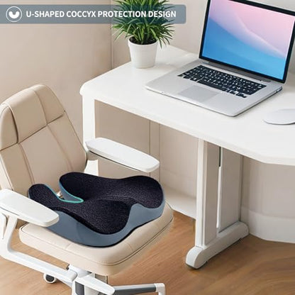 Pressure Relief Seat Cushion for Long Sitting Hours on Office/Home Chair, Car, Wheelchair - Extra-Dense Memory Foam for Hip, Tailbone, Coccyx, Sciatica-Black (Dark Edge) - color: Black (Dark Edge)