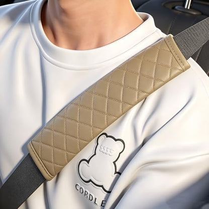 Beige PU Leather Seat Belt Covers - 2Pcs, Diamond Stitched Seat Belt Pads, Universal Fit for Car Truck SUV - color: gw-beige
