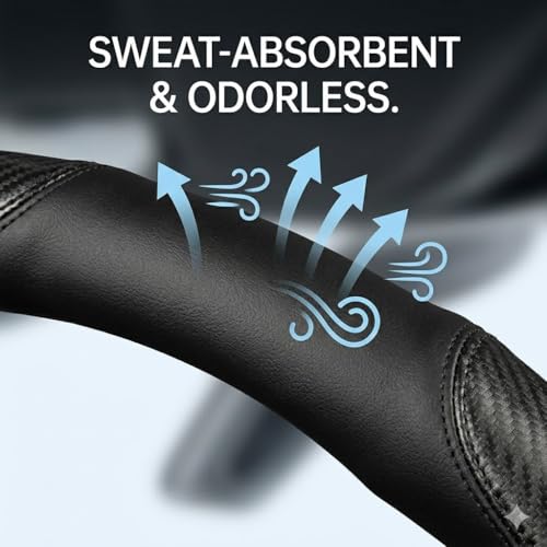Carbon Fiber Steering Wheel Cover,Breathable Non-Slip Leather Protector,Universal 14.5-15 Inchs Fit for Cars,SUVs,Trucks,Durable,Wear-Resistant,All-Season Auto Interior Accessory (Style A 14.5-15inch) - size: Style A 14.5-15inch