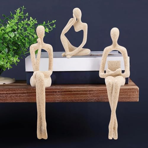 Gold Home Decor Thinker Statue Accents, Set of 3 Thinker Sculptures Office Decor Modern Abstract Resin Decoration on Shelf Table Desk for Living Room Office Bedroom Bookshelf Decor (Small)