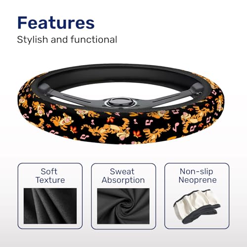 Cartoon Tiger Steering Wheel Cover, Non Slip Polyester Car Wheel Protector for Car SUV Truck, Universal 15 Inch