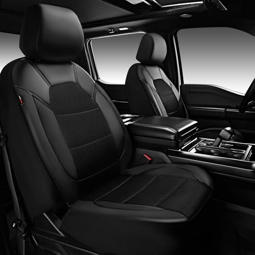 CAR PASS Leather and 3D Air Mesh Universal Fit Car Seat Covers, for Sedans,Trucks,Suvs,Airbag Compatible,Zipper Design and Reserved Opening Holes for Headrest(Full Set, Black and Black)