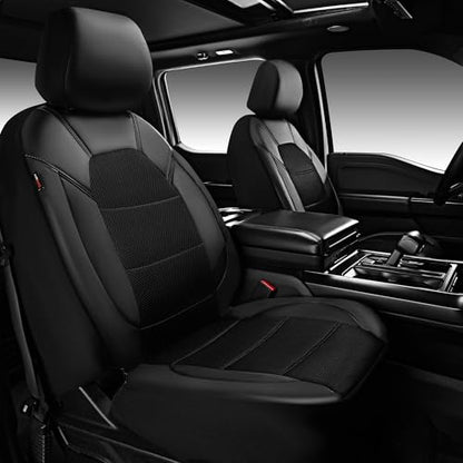 CAR PASS Leather and 3D Air Mesh Universal Fit Car Seat Covers, for Sedans,Trucks,Suvs,Airbag Compatible,Zipper Design and Reserved Opening Holes for Headrest(Full Set, Black and Black)