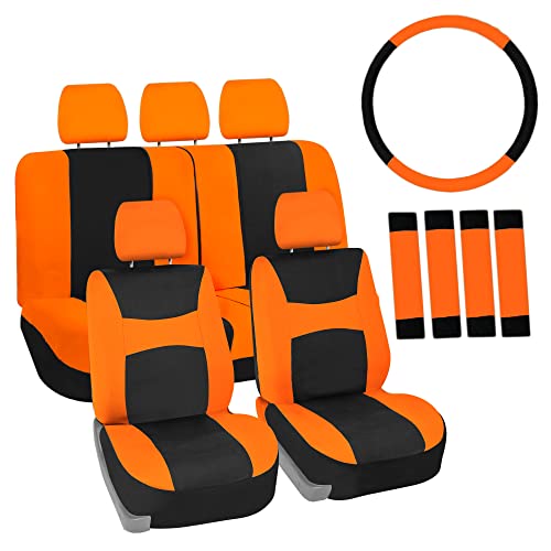 FH Group Full Set Cloth Car Seat Covers , Universal Fit combo, Low Back Front Seat Covers, Airbag Compatible, Split Bench Rear Seat, Washable Seat Cover for SUV,Sedan,Van Orange - color: Orange